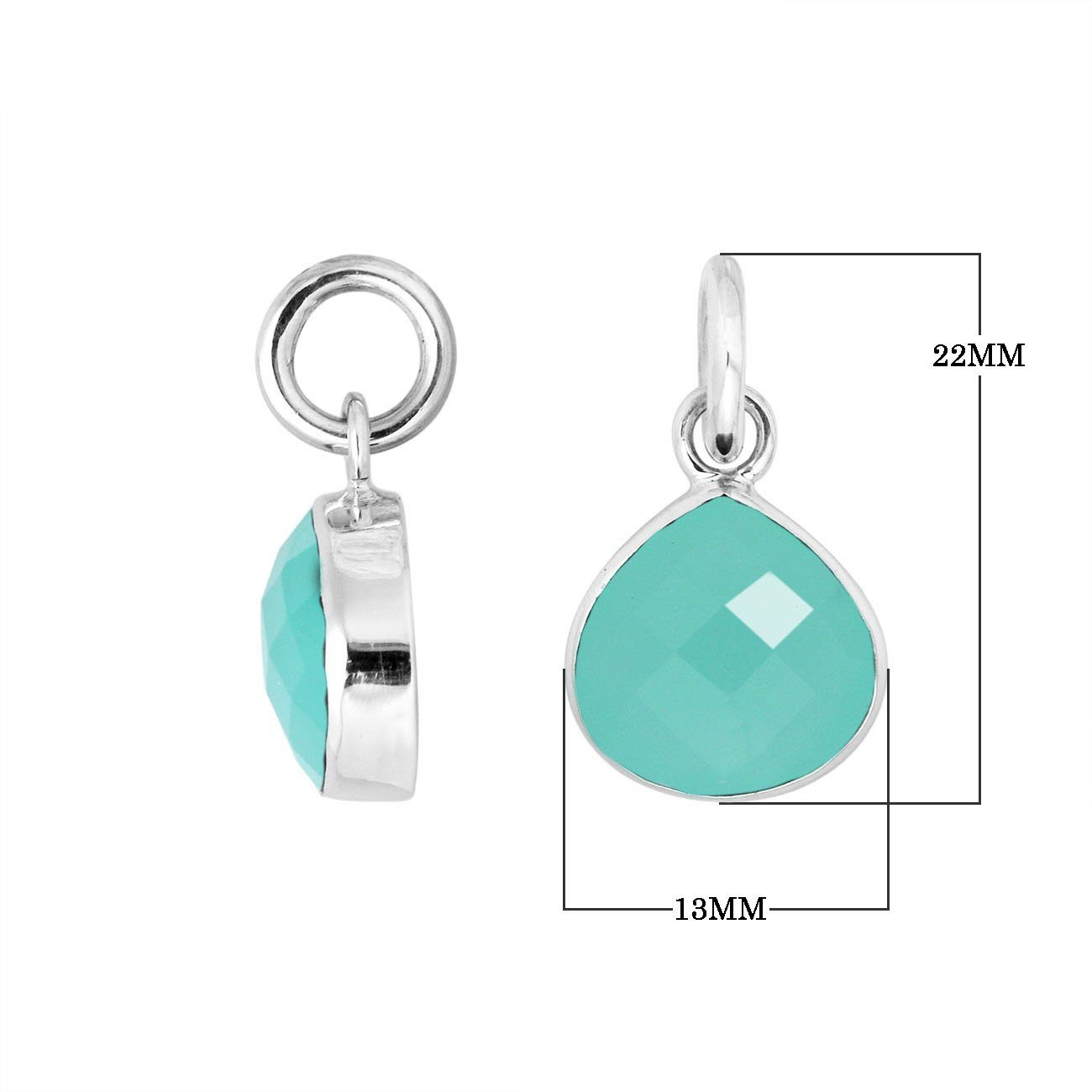 Sterling silver teardrop pendant with polished Green Chalcedony Quartz stone