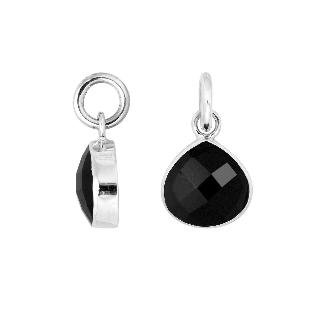 Sterling silver teardrop pendant with polished Black Onyx stone