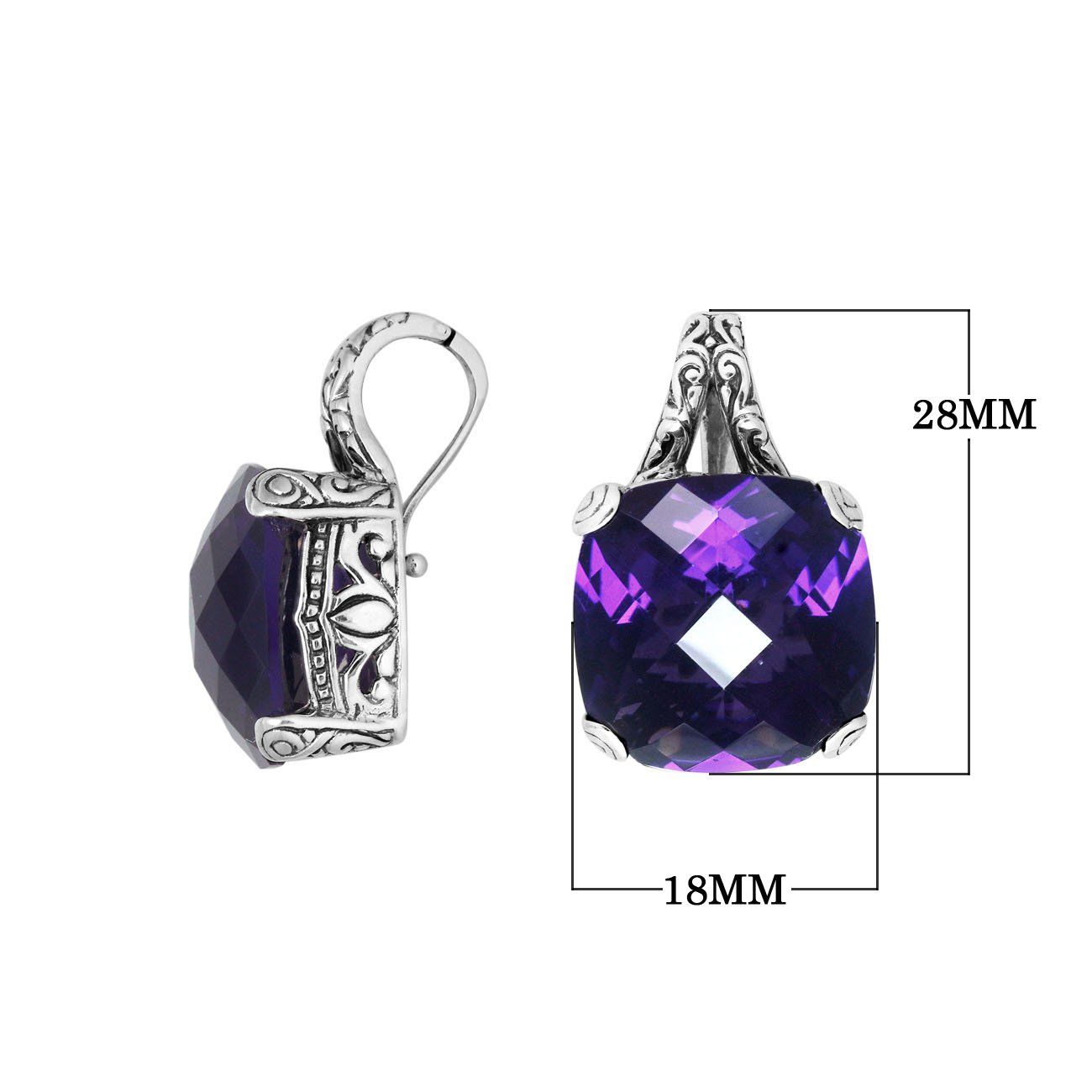 Elegant Sterling Silver pendant with cushion-cut Amethyst Quartz and detailed filigree work