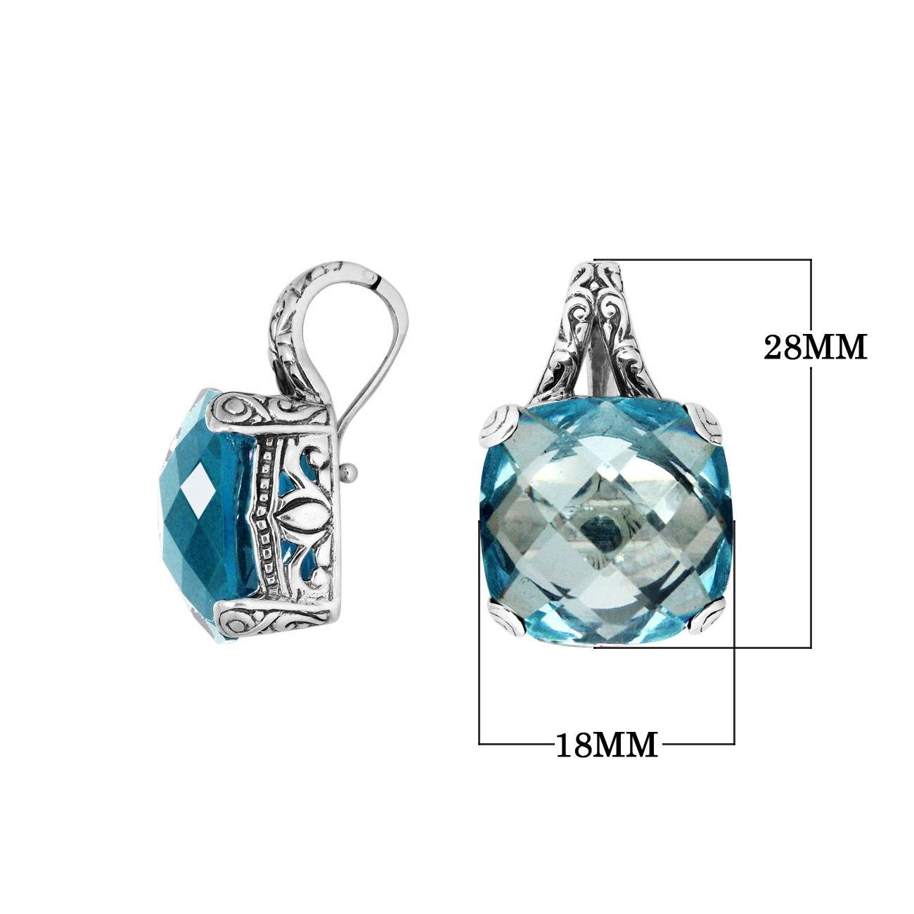 Elegant Sterling Silver pendant with cushion-cut Blue Topaz Quartz and filigree detailing
