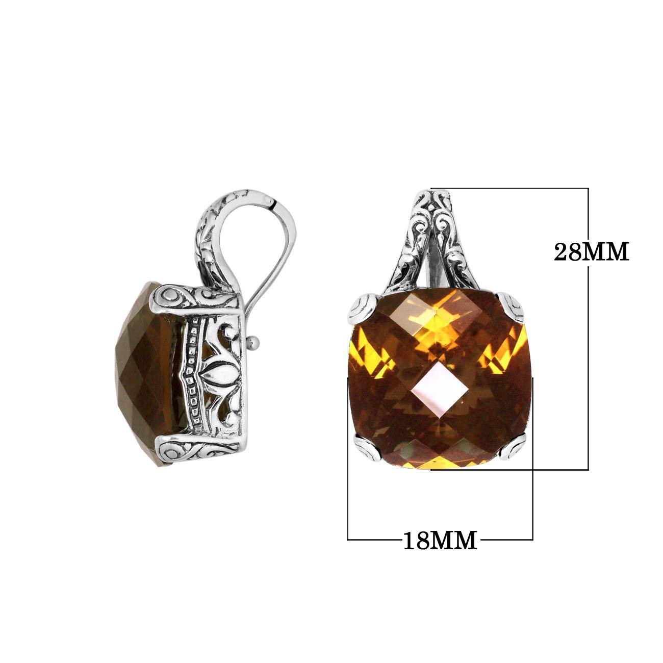 Elegant Sterling Silver pendant with cushion-cut Citrine Quartz and filigree detailing