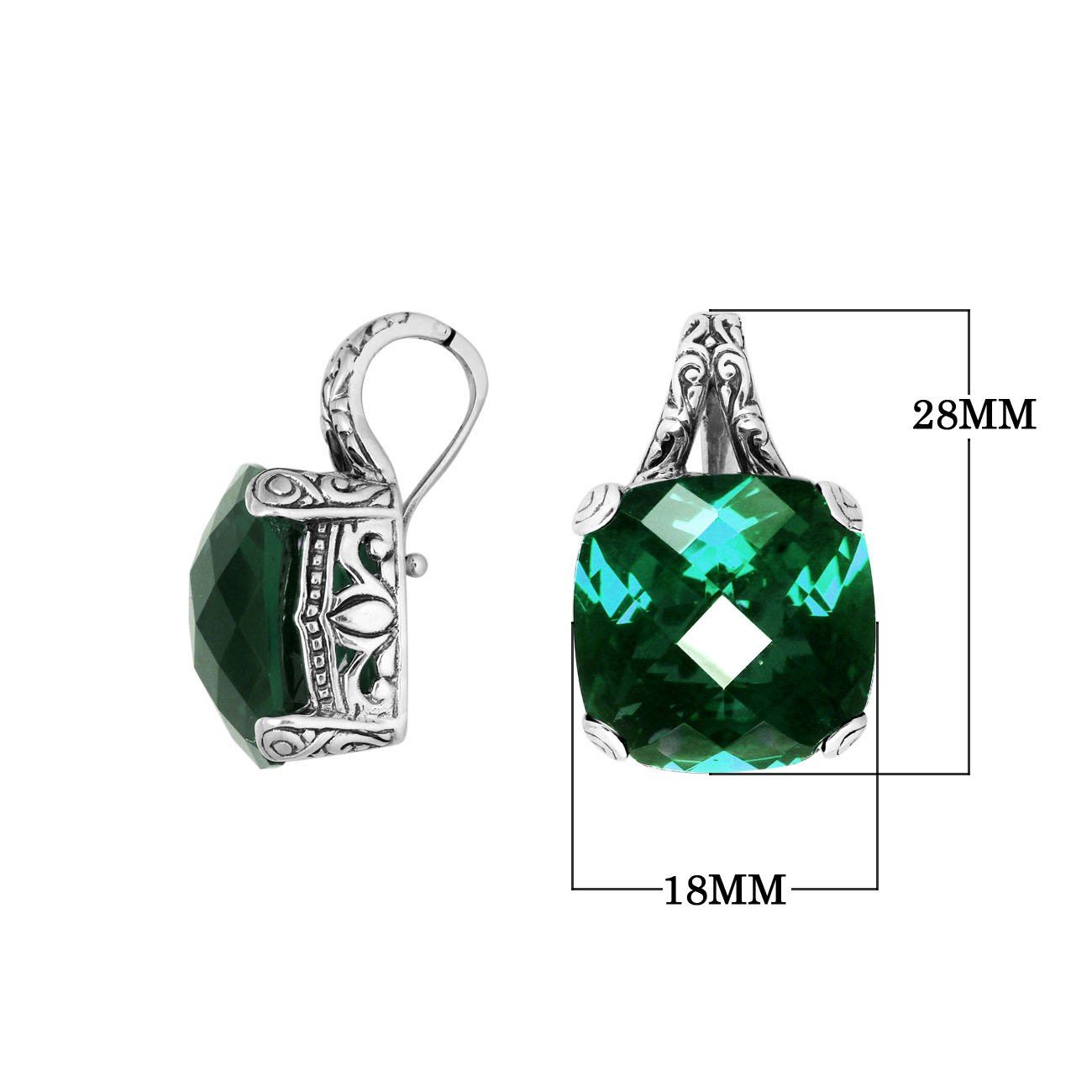 Elegant Sterling Silver pendant with cushion-cut Green Quartz and filigree detailing