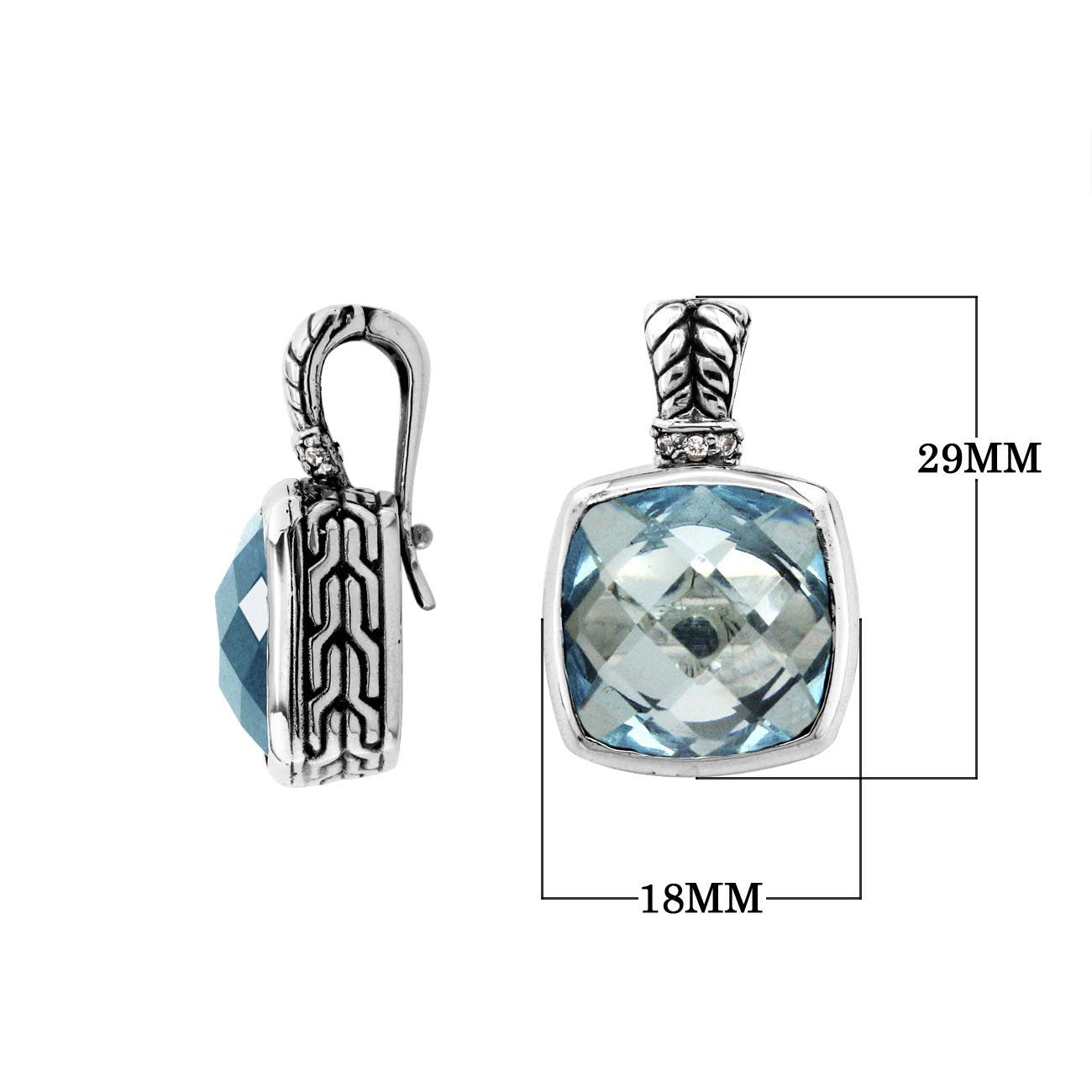 Elegant Sterling Silver pendant featuring cushion-cut Blue Topaz Quartz with Cubic Zirconia accents