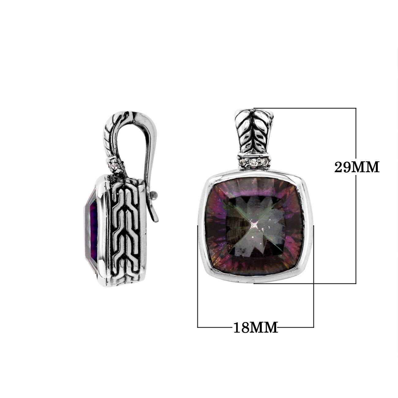Elegant Sterling Silver pendant featuring cushion-cut Mystic Quartz with Cubic Zirconia accents
