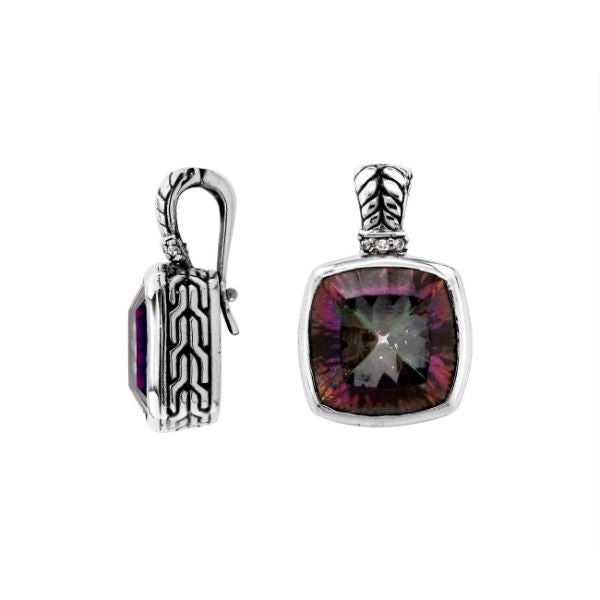 Elegant Sterling Silver pendant featuring cushion-cut Mystic Quartz with Cubic Zirconia accents