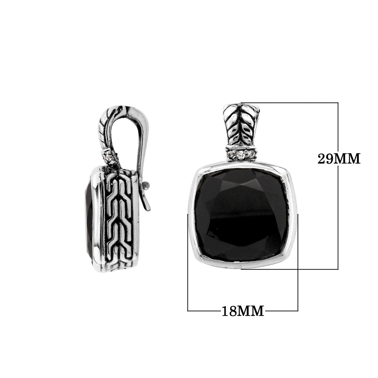Elegant Sterling Silver pendant featuring cushion-cut Black Onyx with Cubic Zirconia accents