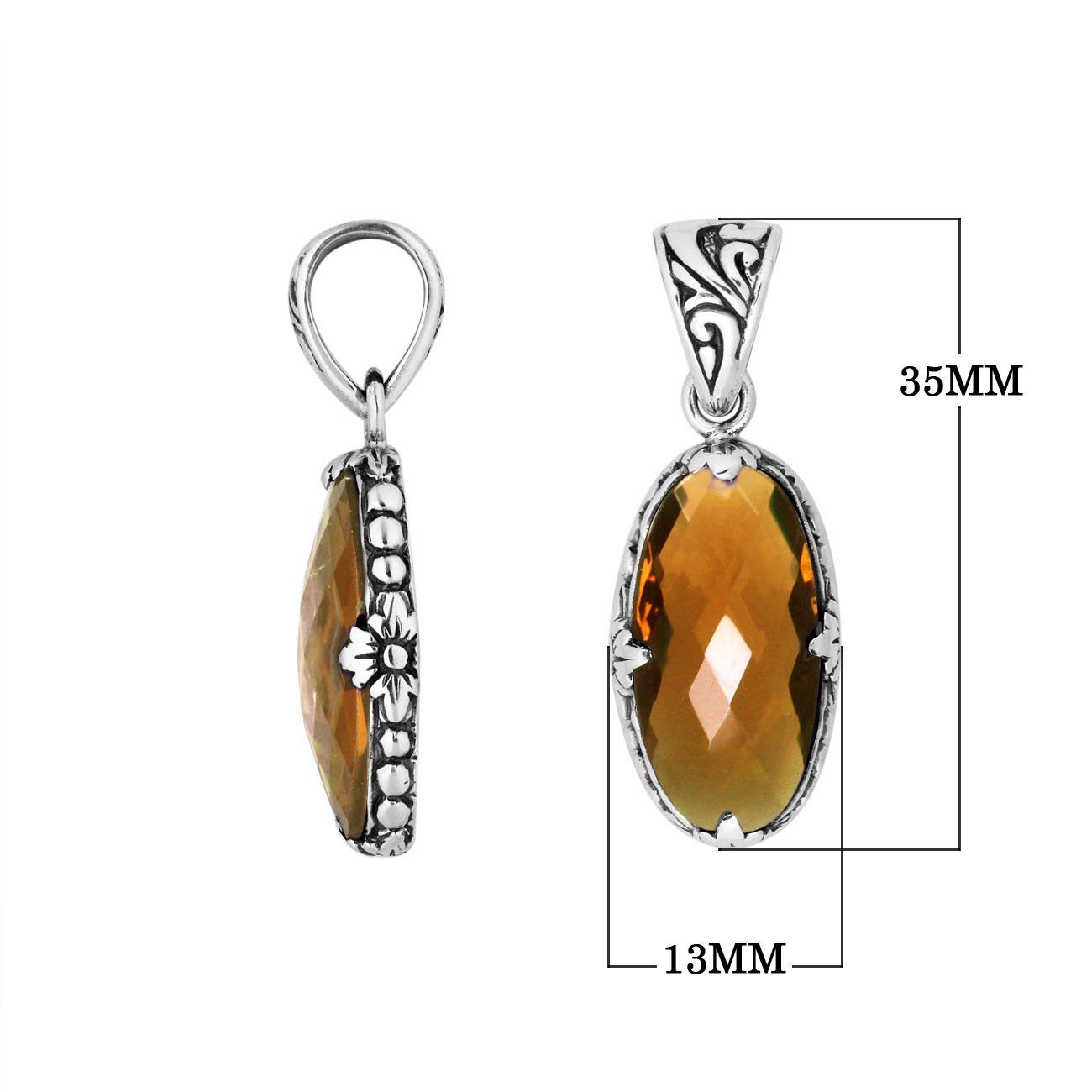 Elegant Sterling Silver oval Citrine Quartz pendant with floral engraved detailing