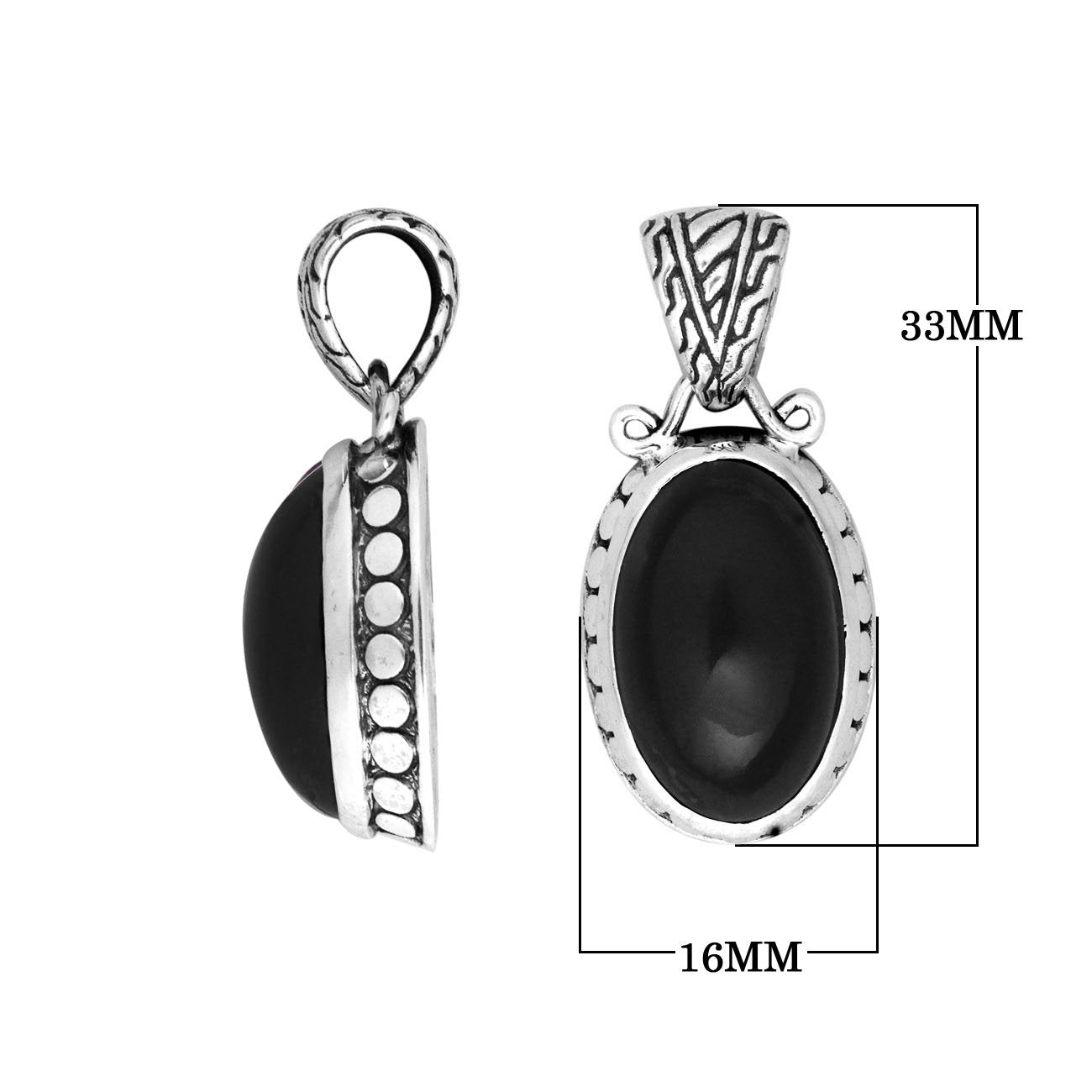 Sterling Silver Oval Pendant With Black Onyx And Antique Bali Detailing