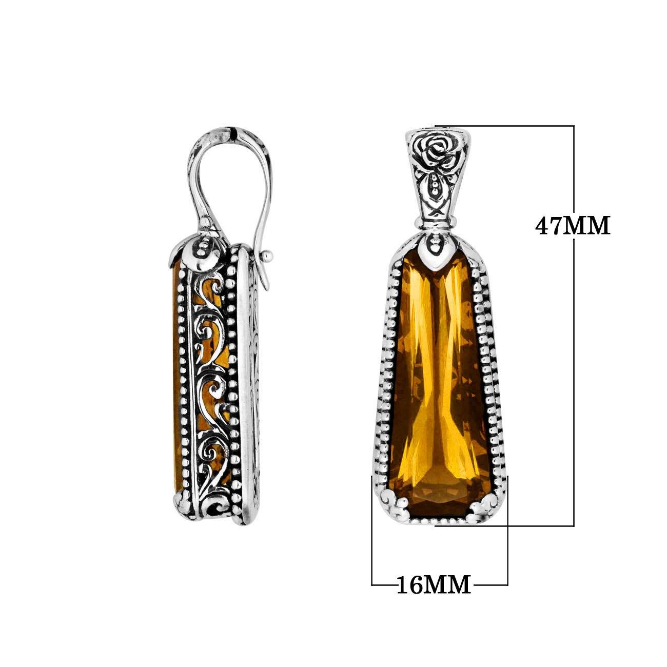 Sterling Silver Tapered Pendant With Citrine Quartz And Antique Floral Bali Detailing