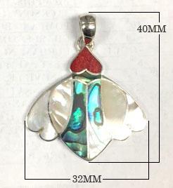 Ocean Wings Abalone Shell, Coral, And Mother Of Pearl Sterling Silver Pendant – Handcrafted Bali Jewelry
