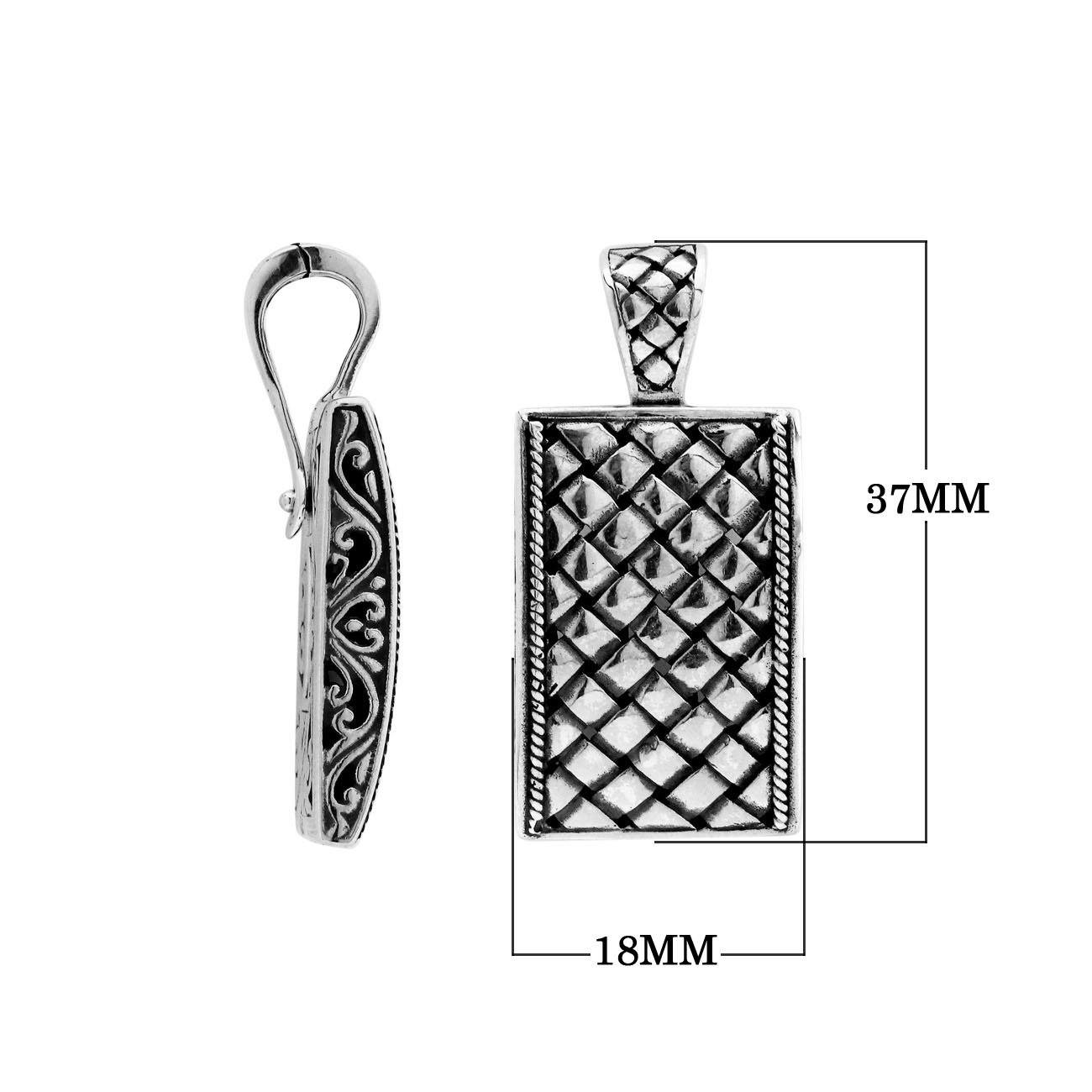 Sterling Silver Textured Rectangle Pendant Handcrafted In Bali