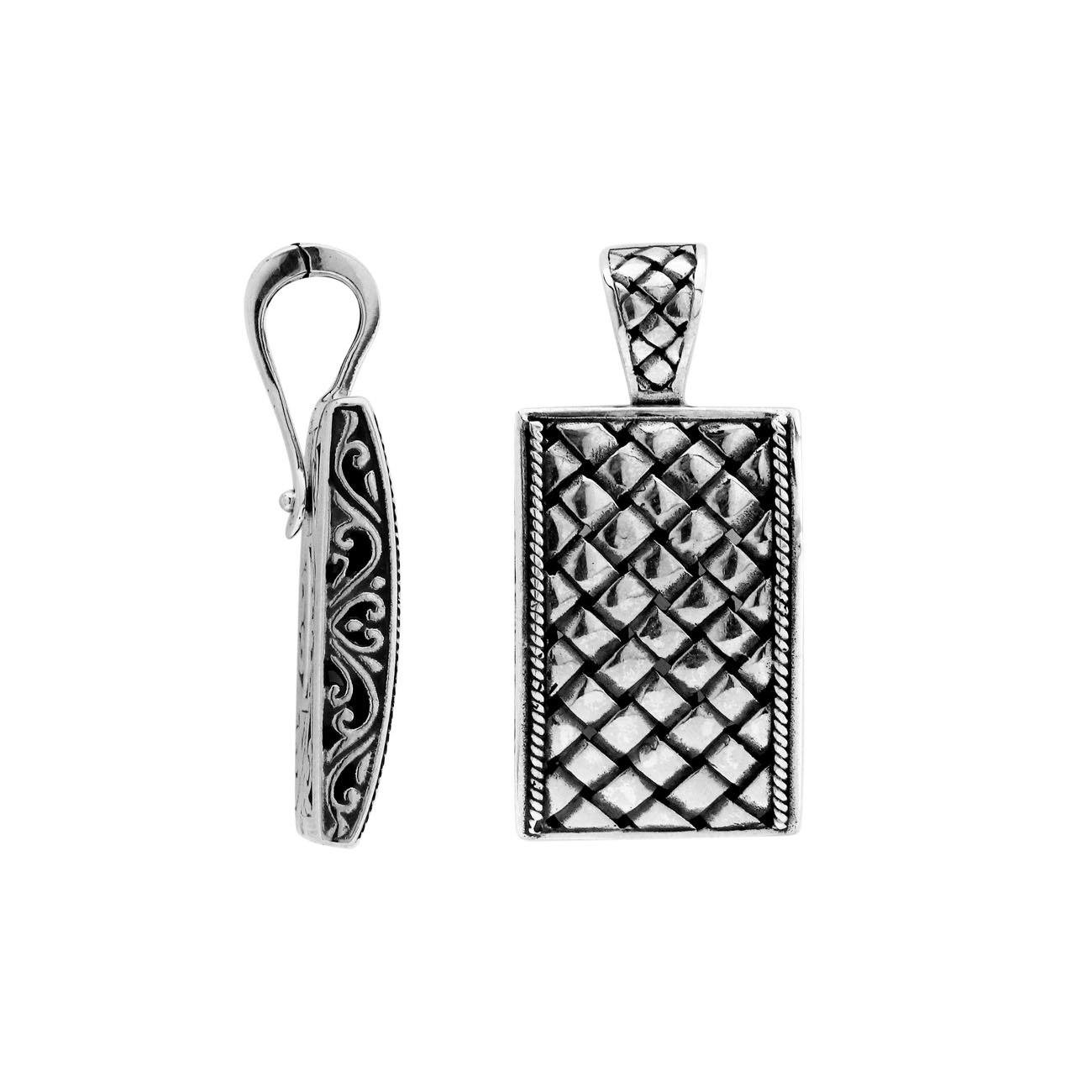 Sterling Silver Textured Rectangle Pendant Handcrafted In Bali