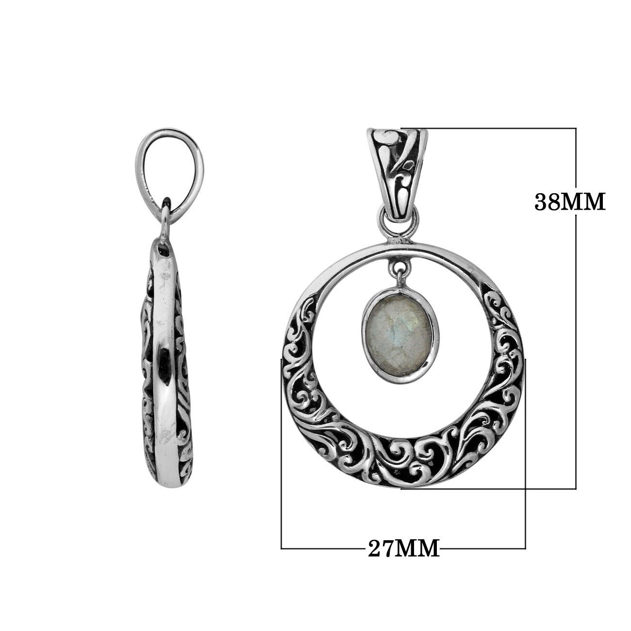 Sterling Silver Filigree Circle Pendant With Labradorite Stone