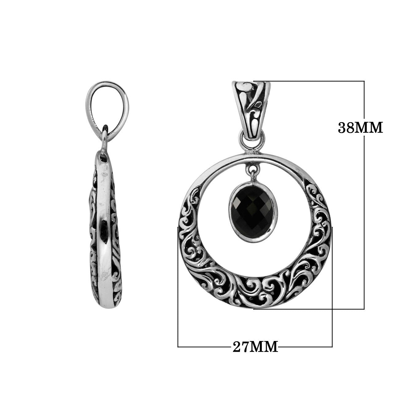 Sterling Silver Filigree Circle Pendant With Black Onyx