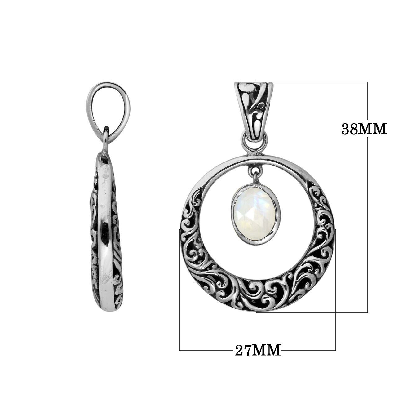 Sterling Silver Filigree Circle Pendant With Rainbow Moonstone