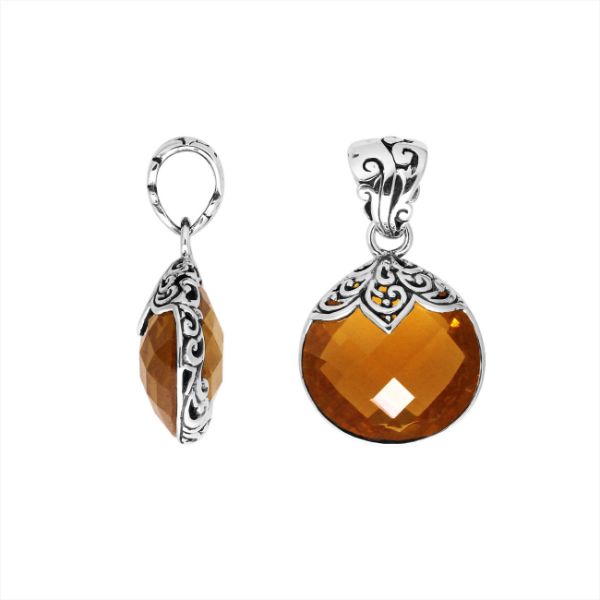 Sterling Silver Round Filigree Pendant With Citrine Quartz Stone