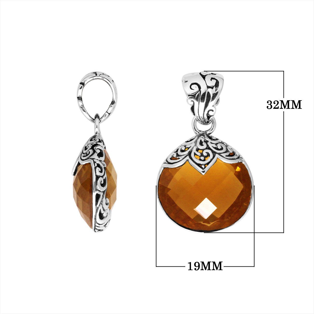 Sterling Silver Round Filigree Pendant With Citrine Quartz Stone