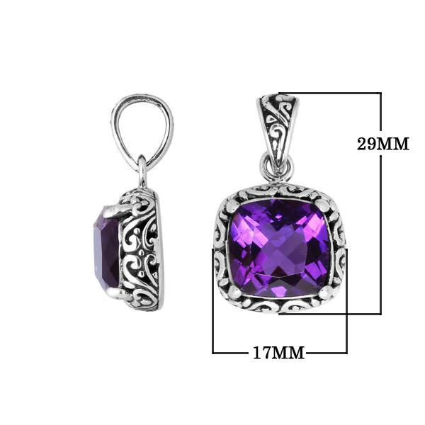 Sterling Silver Cushion Shape Pendant With Amethyst Quartz Stone