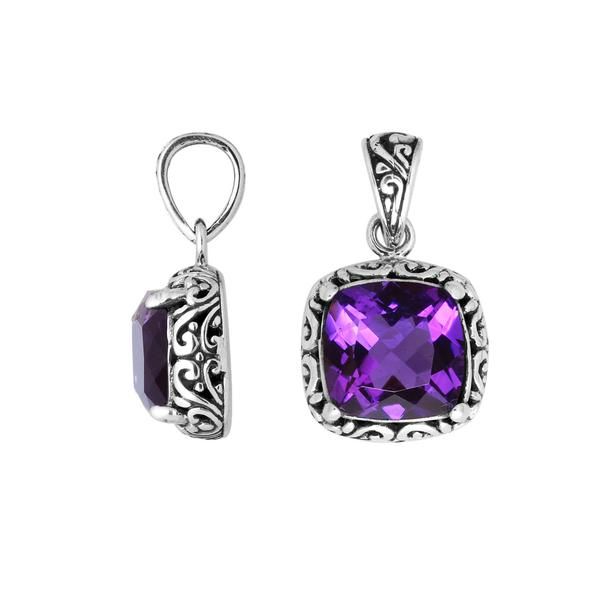 Sterling Silver Cushion Shape Pendant With Amethyst Quartz Stone