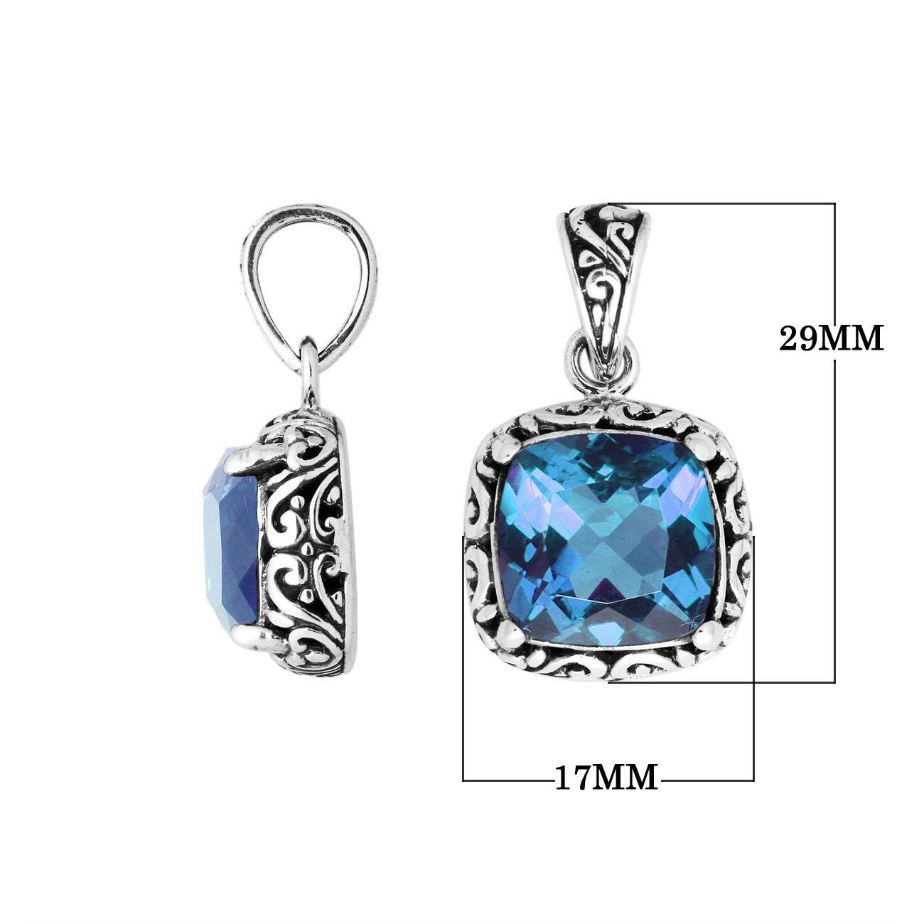 Sterling Silver Cushion Shape Pendant With Blue Topaz Quartz Stone
