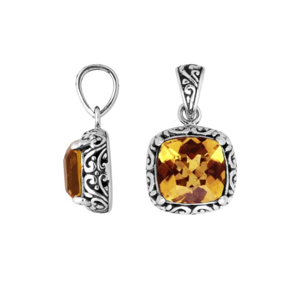 Sterling Silver Cushion Shape Pendant With Citrine Quartz Stone