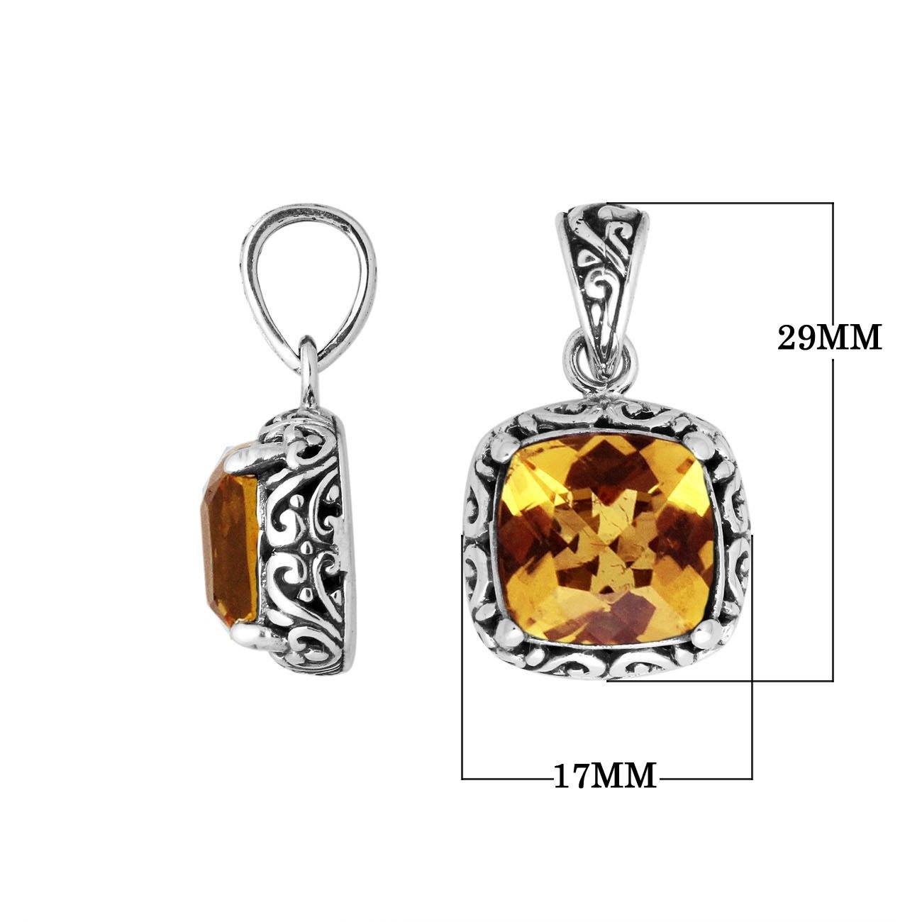 Sterling Silver Cushion Shape Pendant With Citrine Quartz Stone
