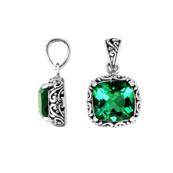 Sterling Silver Cushion Shape Pendant With Green Quartz Stone