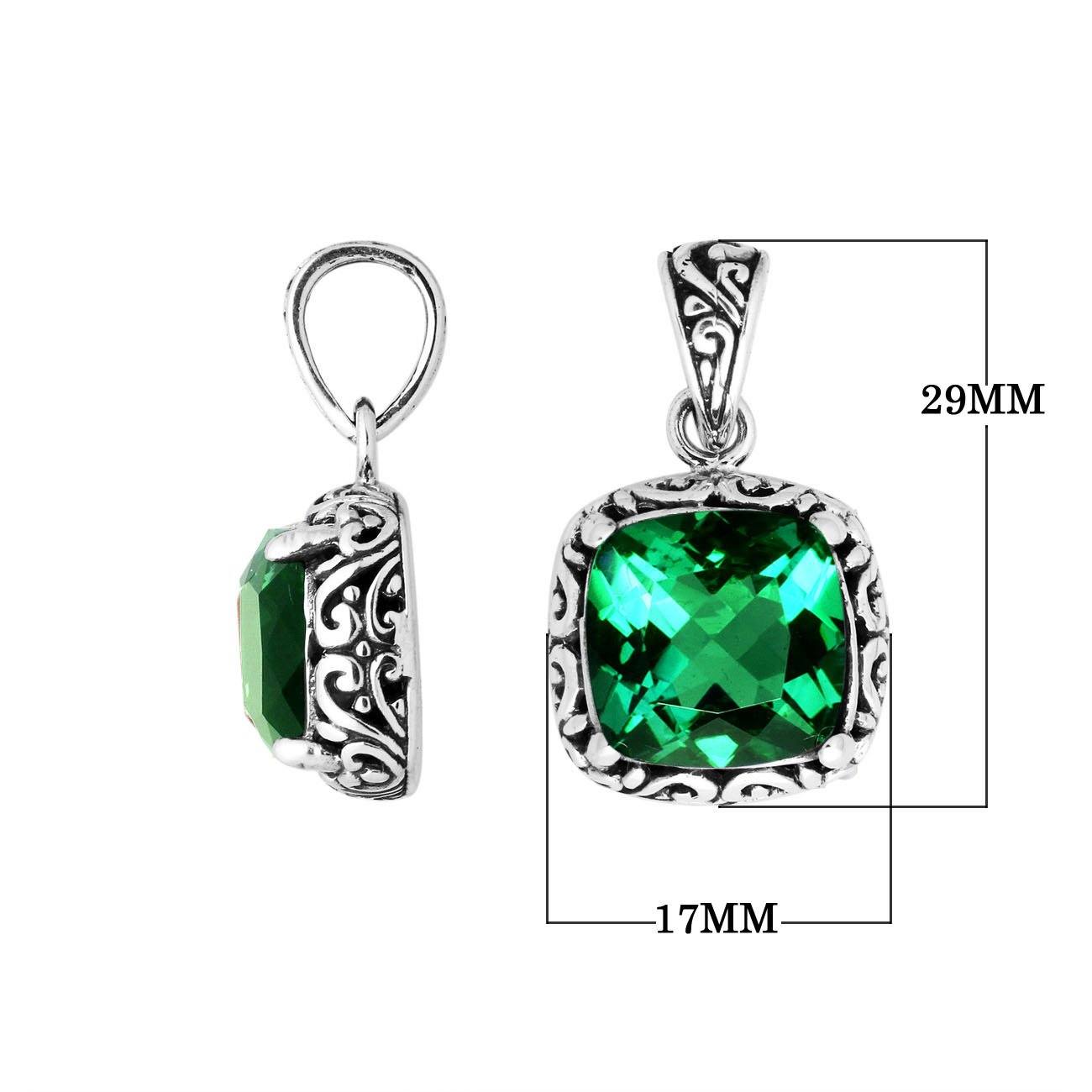 Sterling Silver Cushion Shape Pendant With Green Quartz Stone