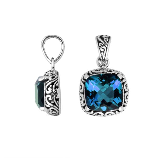 Sterling Silver Pendant With Cushion Cut London Blue Topaz Quartz Stone