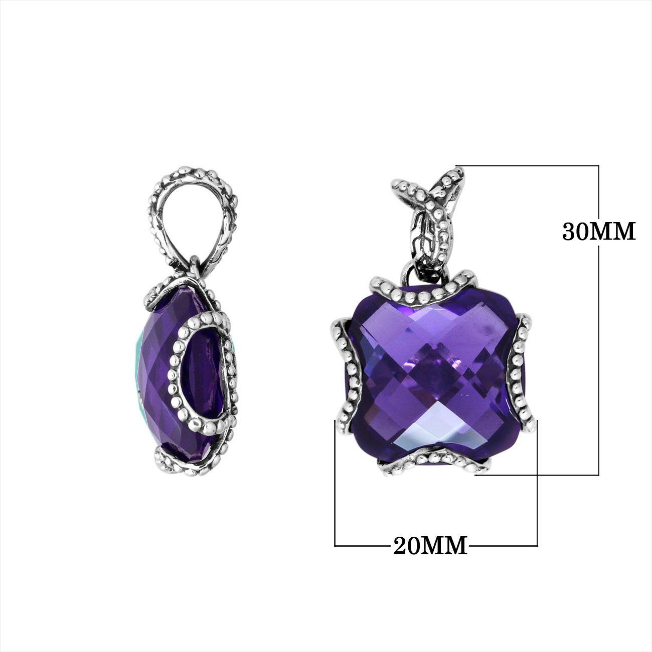 Sterling Silver Pendant With Faceted Amethyst Quartz Stone And Beaded Edge Design