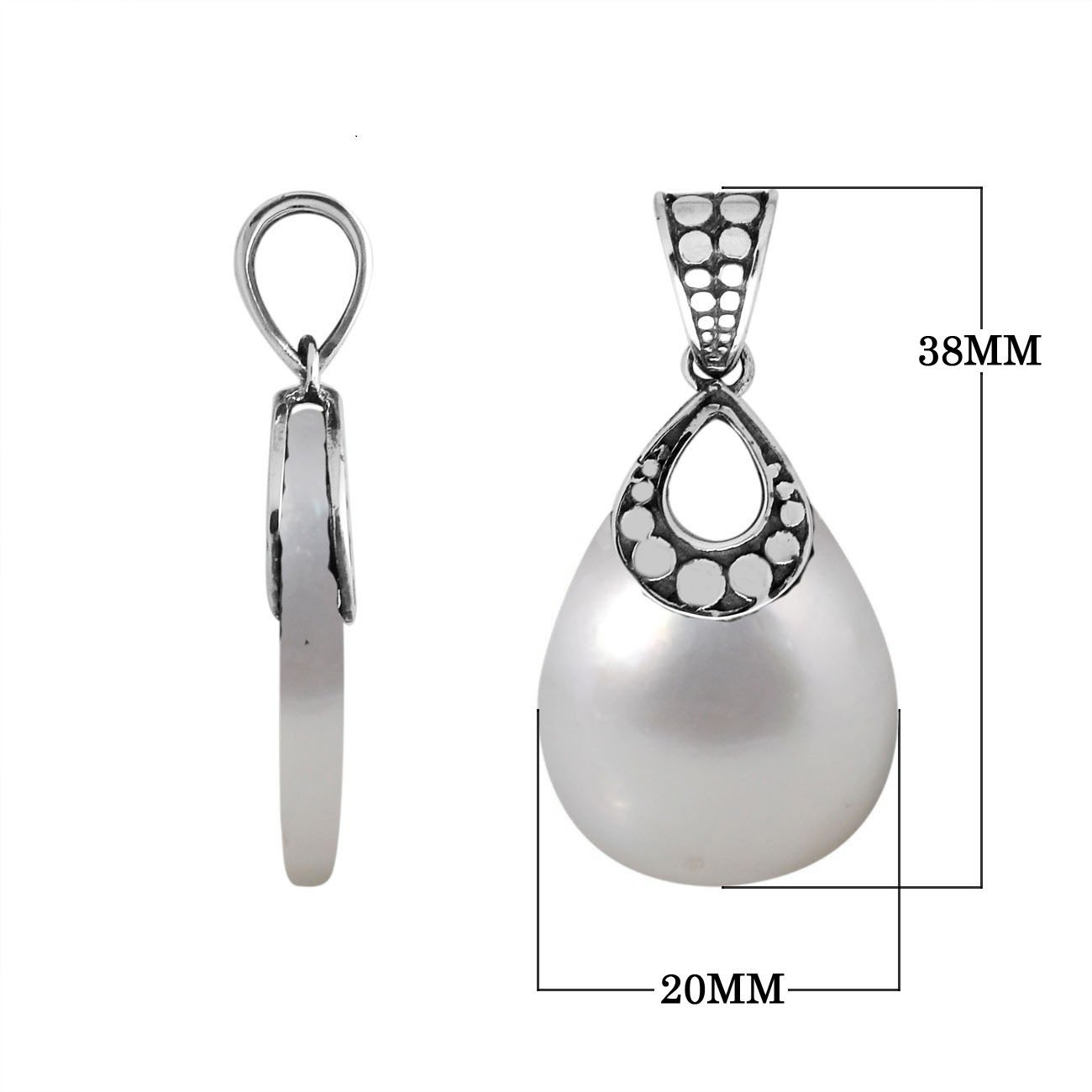 Sterling Silver Pendant With Teardrop Shape Mother Of Pearl And Dot Pattern Design