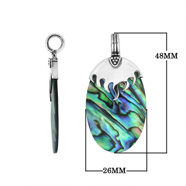 Sterling Silver Pendant With Oval Shape Abalone Shell And Flame Design Top