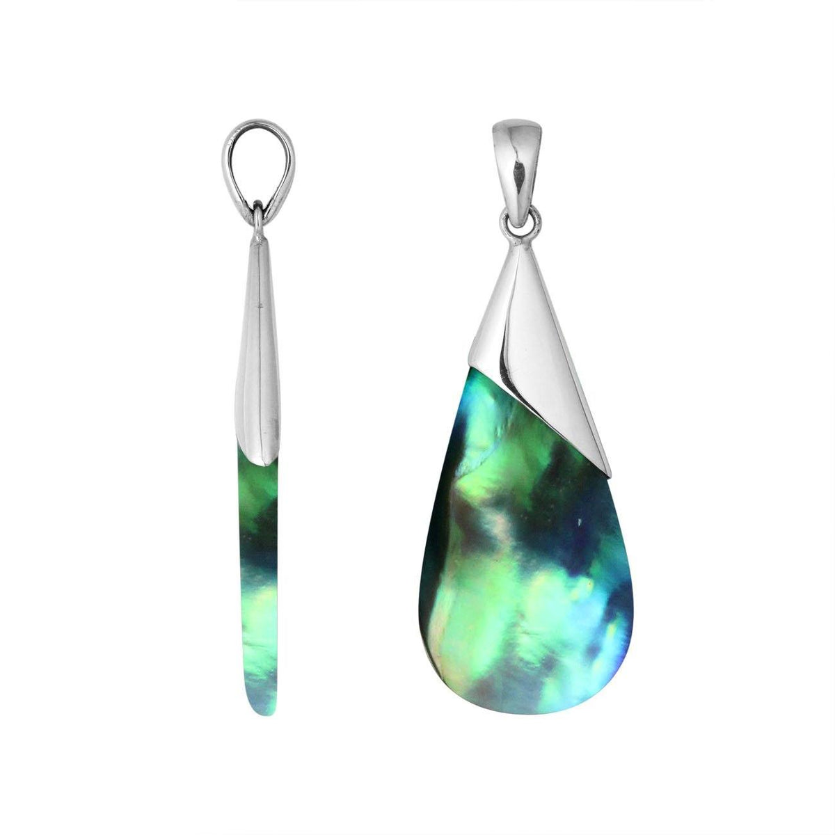 Elegant Handcrafted Silver Overlay Teardrop Pendant With Natural Abalone Shell For Women