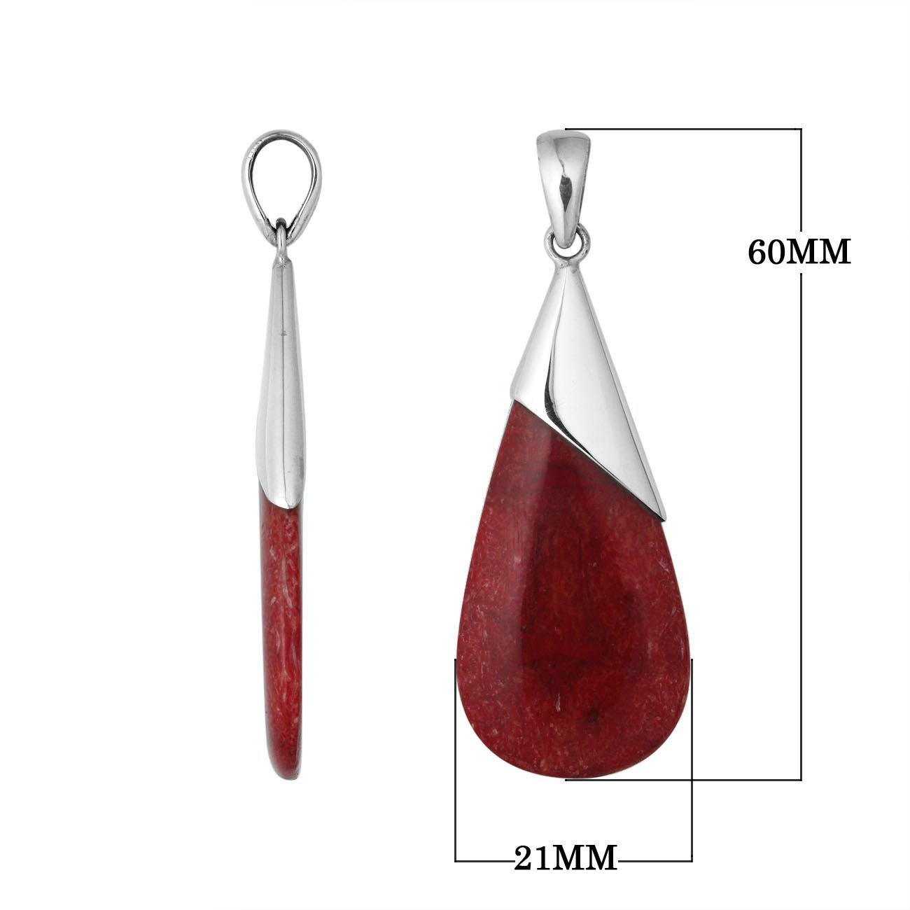 Handcrafted 925 Silver Overlay Teardrop Pendant With Red Coral For Women