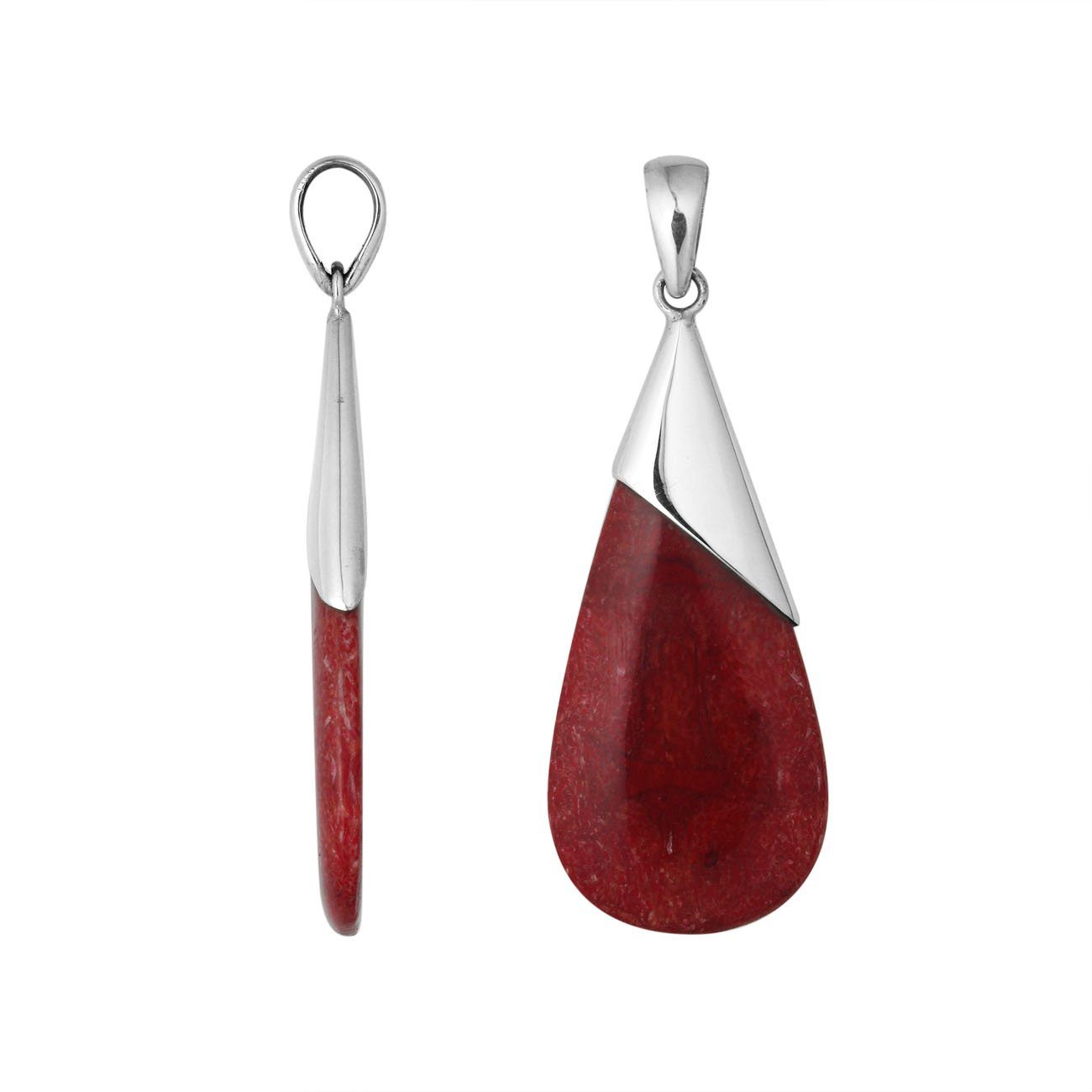 Handcrafted 925 Silver Overlay Teardrop Pendant With Red Coral For Women