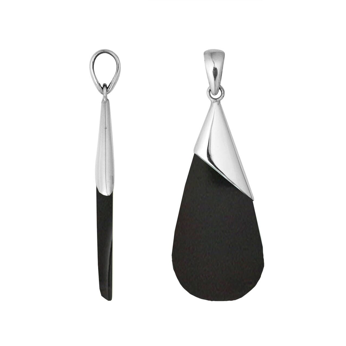 Handcrafted 925 Silver Overlay Teardrop Pendant With Black Shell For Women