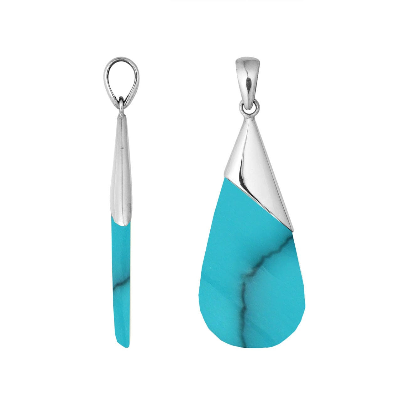 Handcrafted 925 Silver Overlay Teardrop Pendant With Turquoise Shell For Women