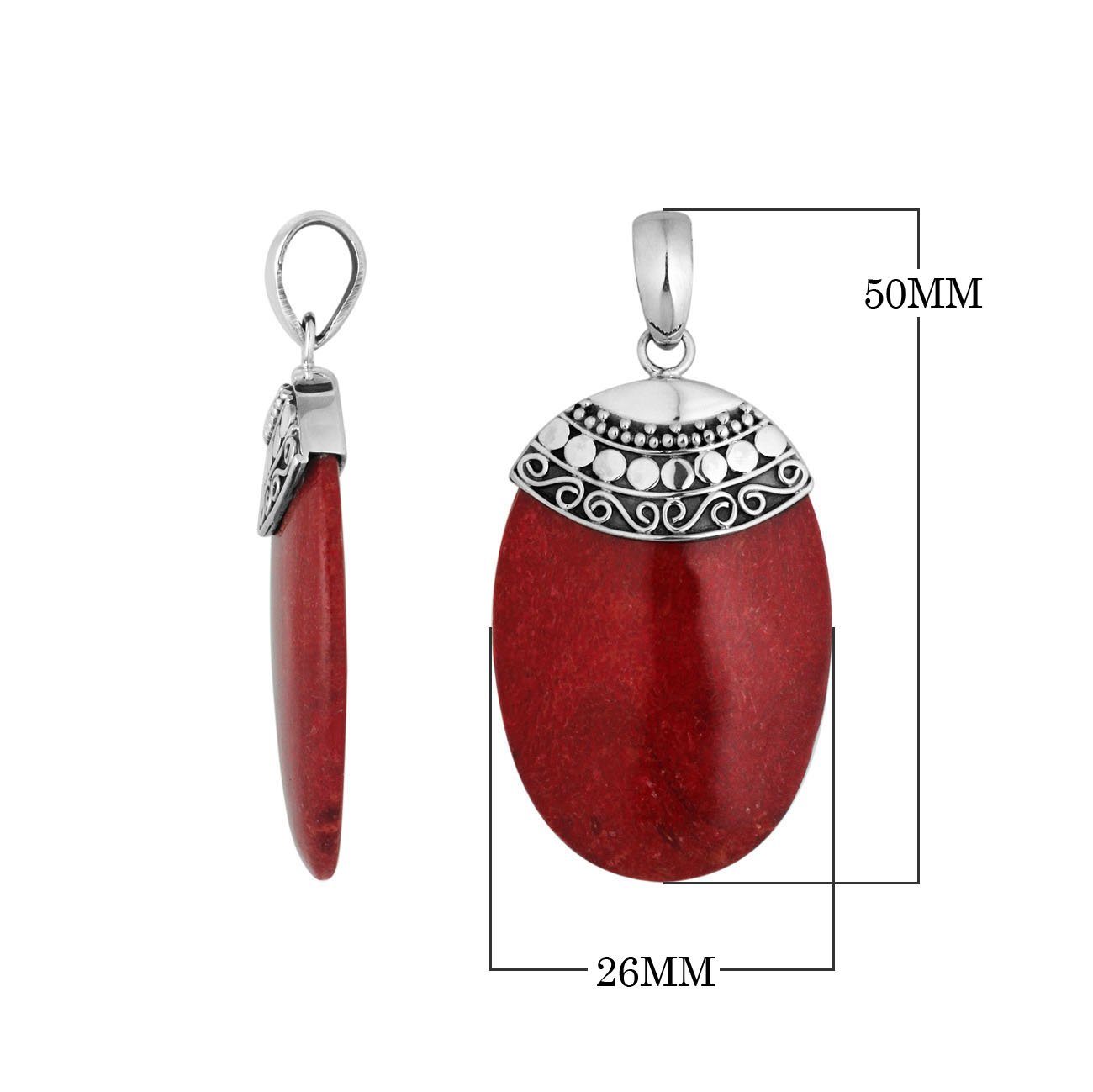 Handcrafted 925 Silver Oval Pendant With Red Coral And Intricate Filigree Design For Women