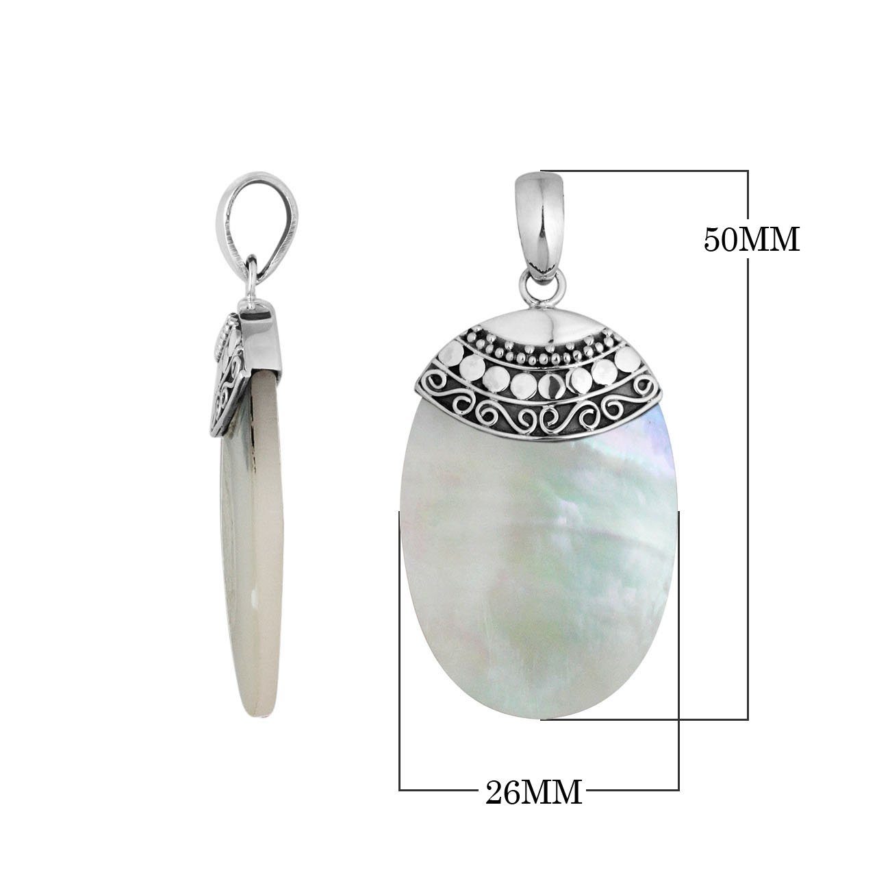 Handcrafted 925 Silver Oval Pendant With Mother Of Pearl And Intricate Filigree Design For Women