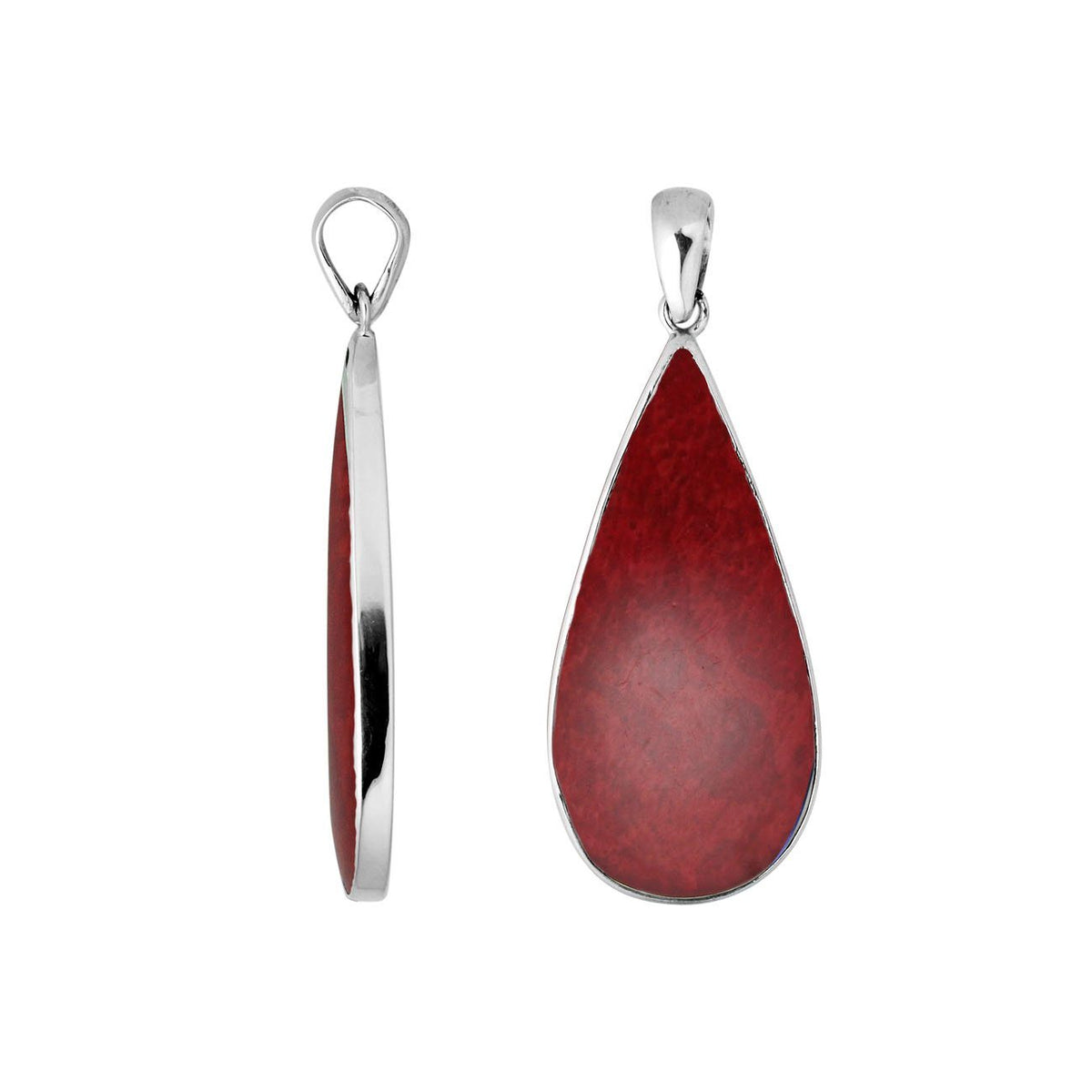 Handcrafted 925 Silver Teardrop Pendant With Red Coral For Women