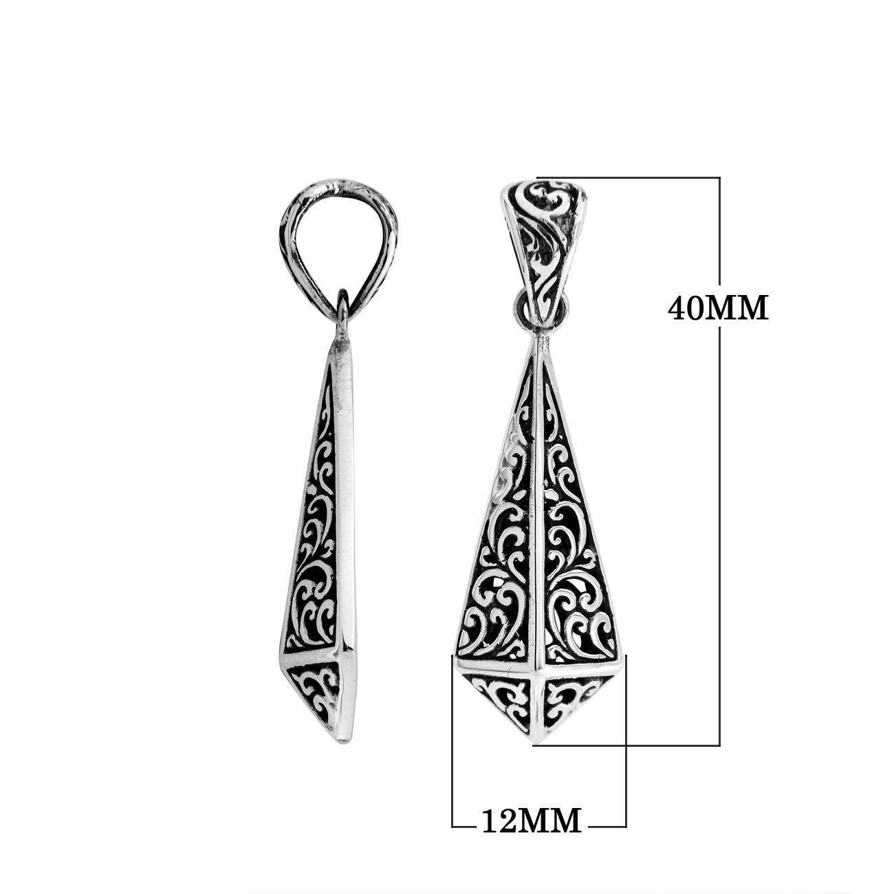 Handcrafted 925 Silver Triangular Balinese Engraved Pendant For Women