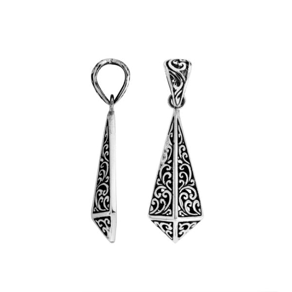 Handcrafted 925 Silver Triangular Balinese Engraved Pendant For Women