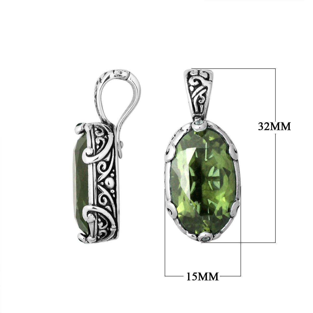 Silver Overlay Pendant With Oval Green Amethyst Quartz Design