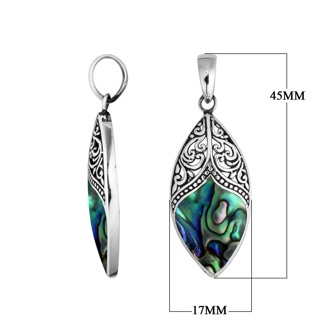 Silver Overlay Marquise Pendant Featuring Abalone Shell
