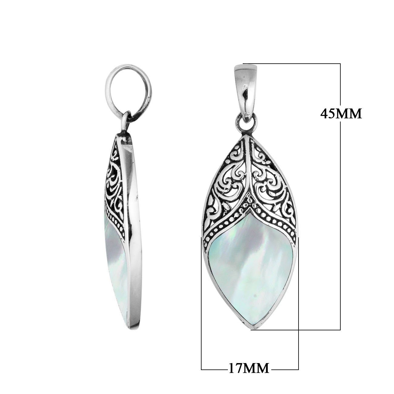 Silver Overlay Artistic Marquise Pendant Featuring Mother Of Pearl