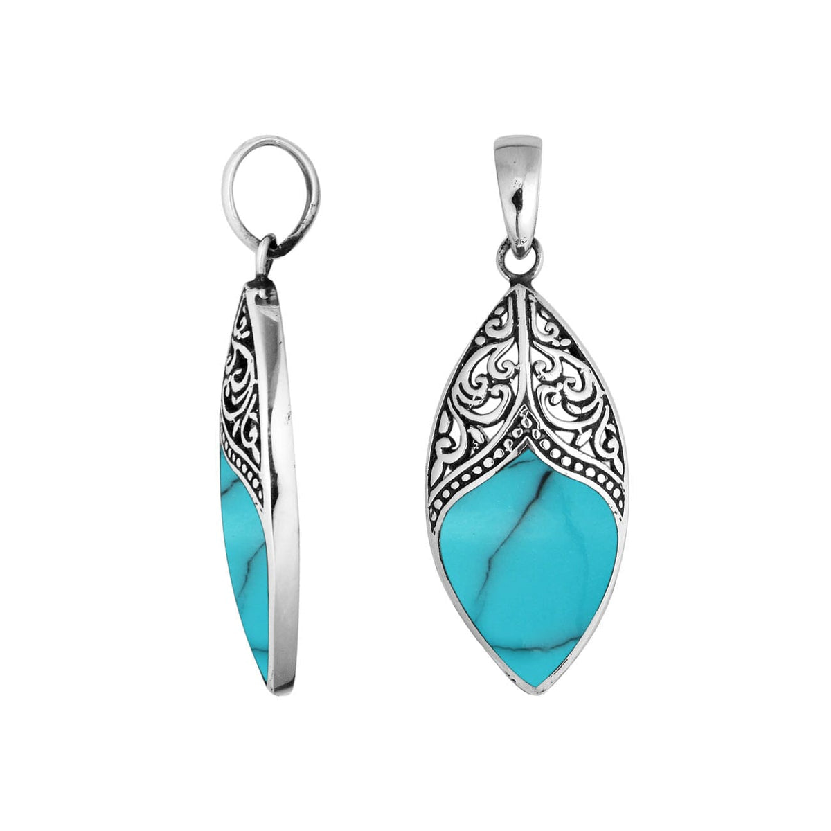 925 Sterling Silver Artistic Marquise Pendant Featuring Turquoise Shell
