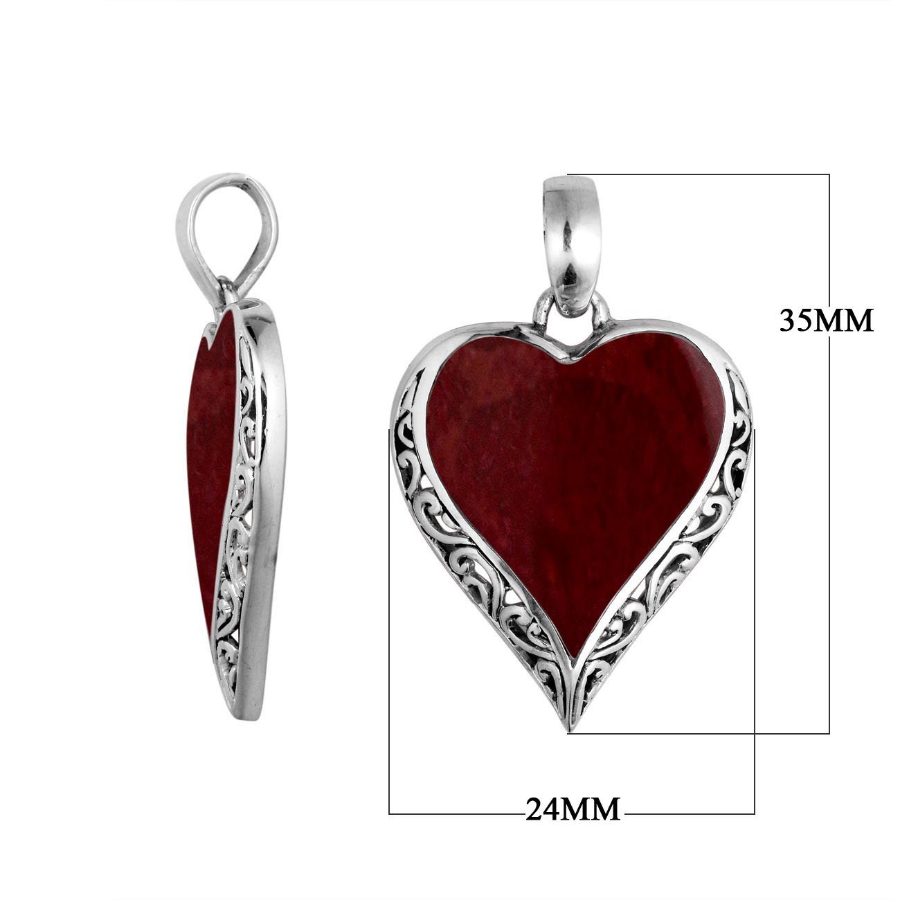 925 Sterling Silver Artistic Heart Pendant Featuring Red Coral