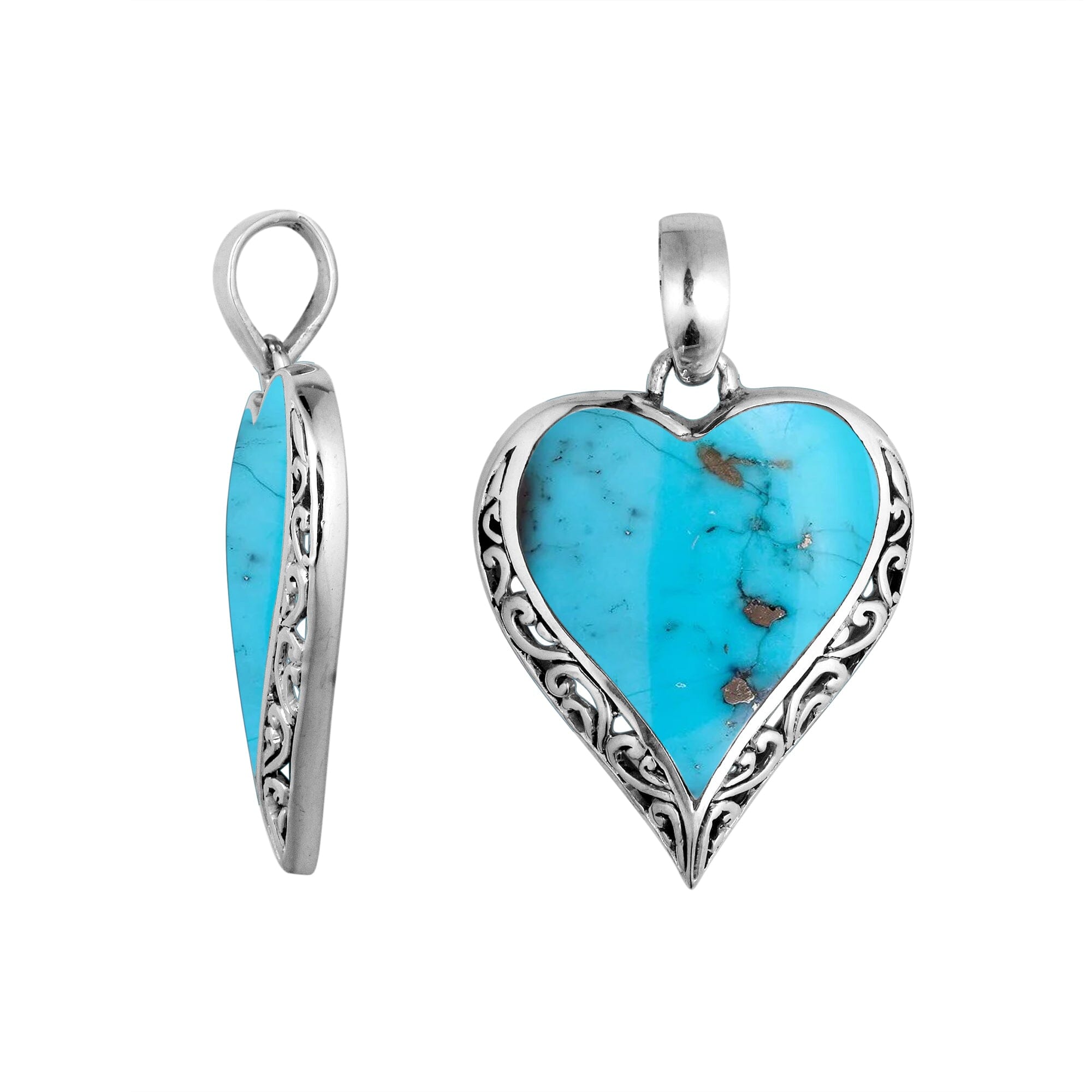 925 Sterling Silver Artistic Heart Pendant Featuring Turquoise Shell