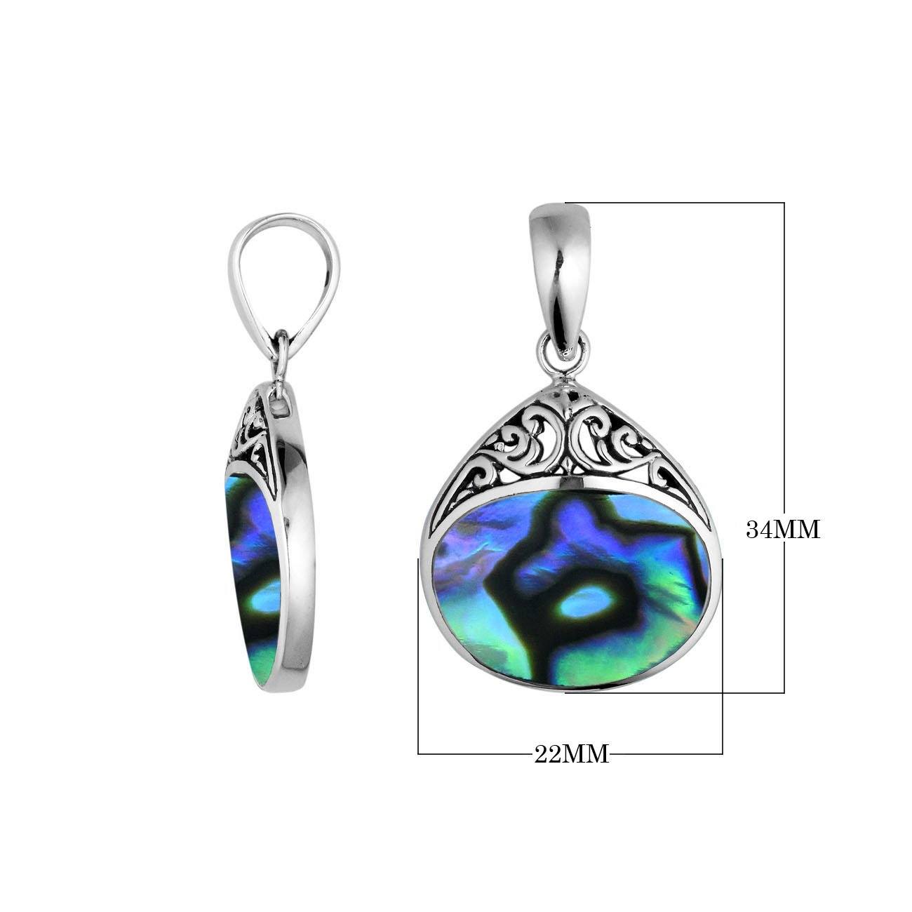 925 Sterling Silver Artistic Teardrop Pendant Featuring Abalone Shell