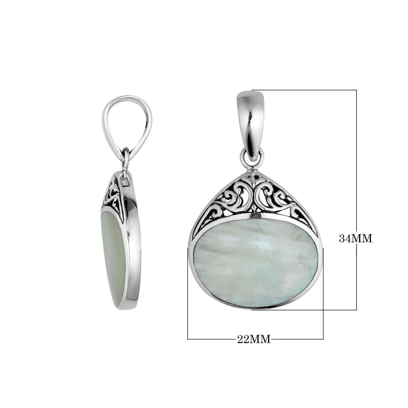 925 Sterling Silver Artistic Teardrop Pendant Featuring Mother Of Pearl